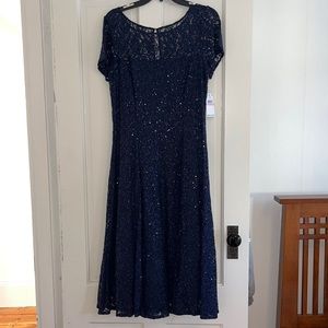 SLNY Navy Sequin midi length dress
